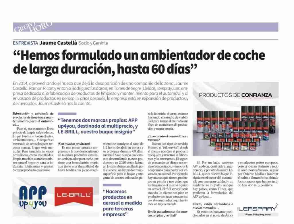 Entrevista en La Vanguardia a Jaume Castellá Socio y Gerente de Ilerspray
